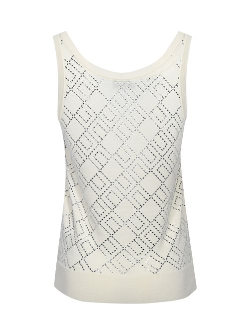 Canotta in lana merino con cristalli Milk/Silver Elisabetta Franchi | TK59B56E2EH9